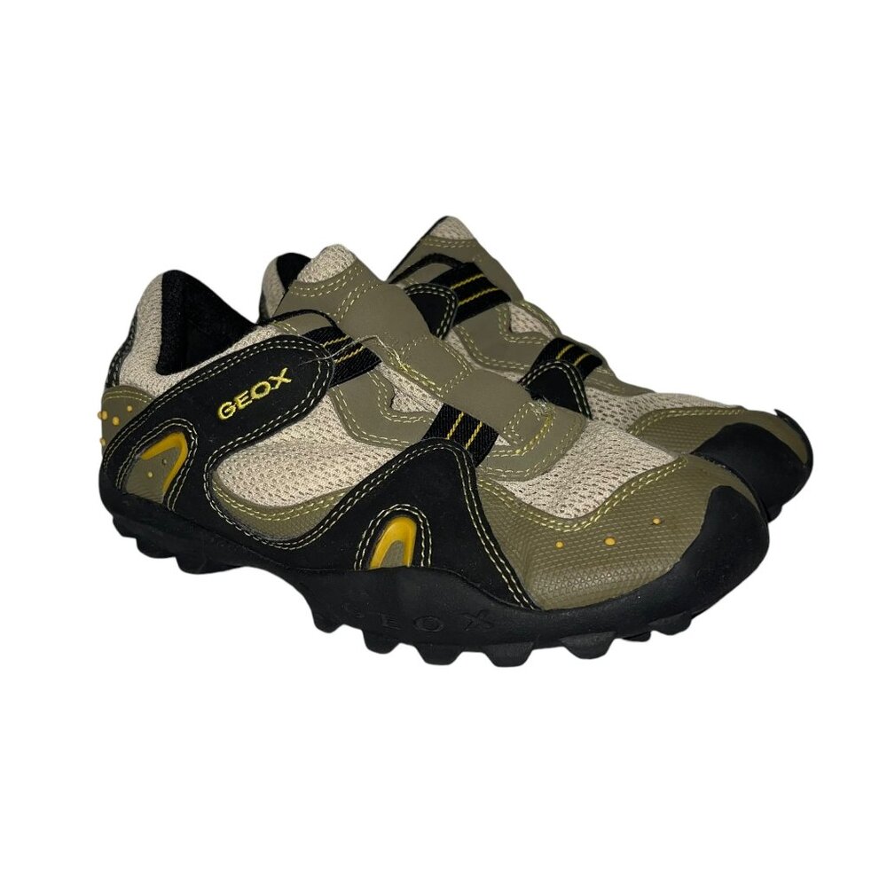 Geox Outdort Boys Sneakers 4 Slip On Mesh Thick Soles Green Black Camping Hiking
